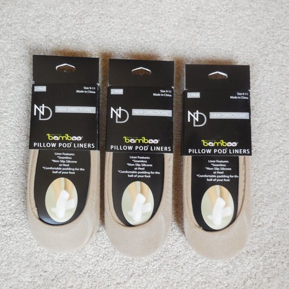 Lot of 3 New Directions 2 Pack Bamboo Pillow Sole Liner Socks Sock Size 9-11 Nud - Picture 1 of 10